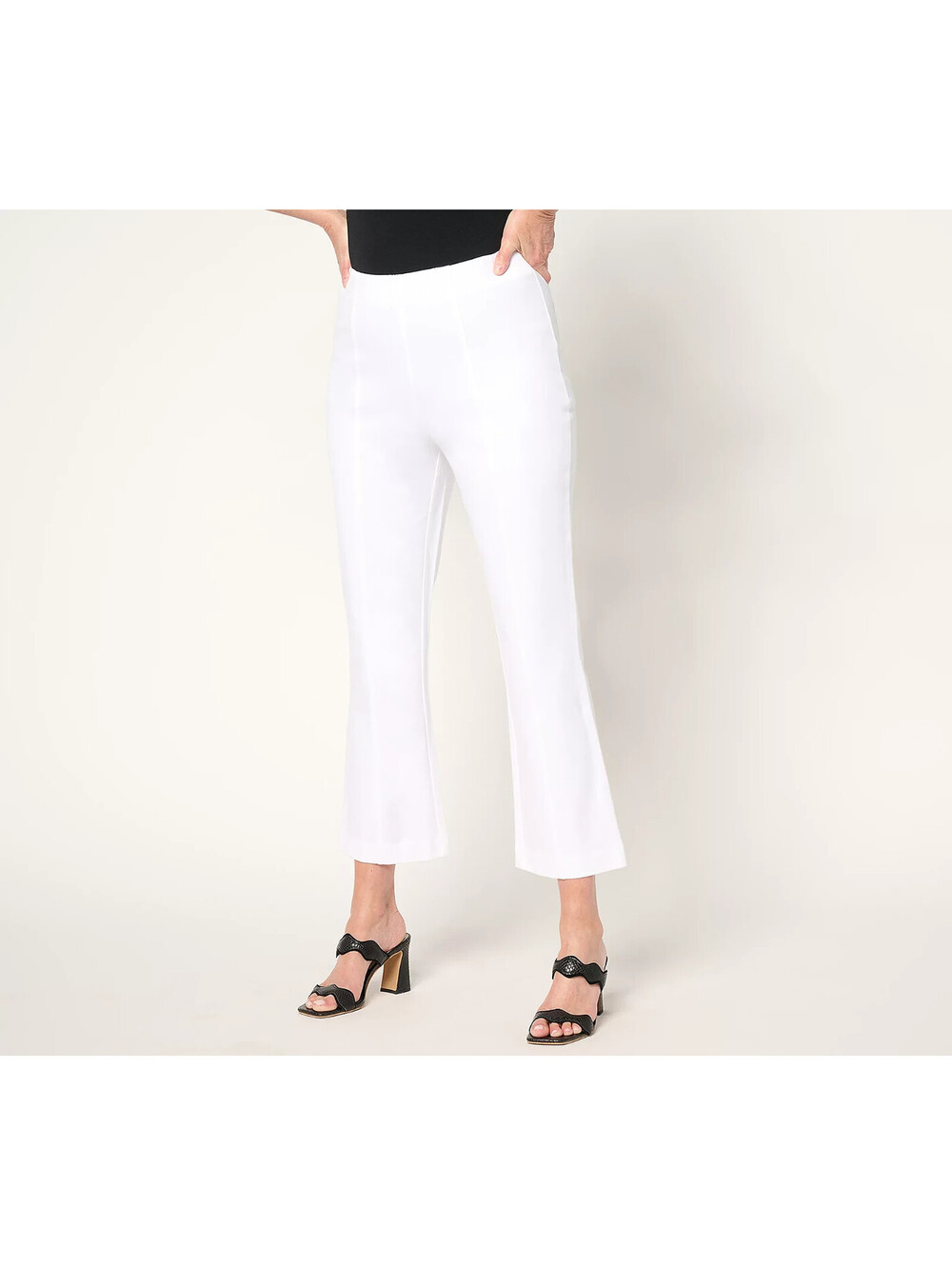 Isaac Mizrahi Live! Petite 24/7 Stretch Baby Bootcut Crop Pants White Tall 8